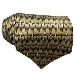 Bill Robin Son Mens 100% Silk Tie Geometric Triangles Bronze Brown Necktie